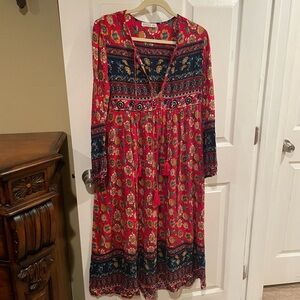 Vibrant Red and Blue Long Sleeve Dress